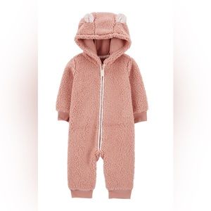 Pink Baby Girl Winter Zip-Up Sherpa Jumpsuit NET